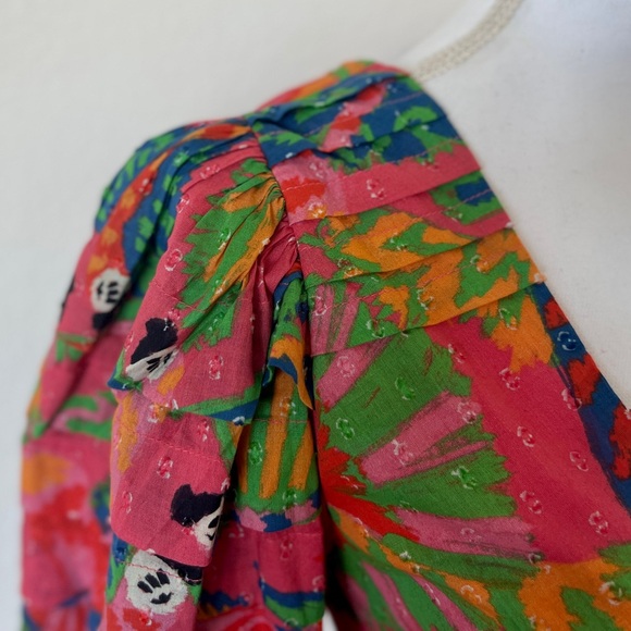 NWT - FARM Rio Coral Mixed Graphic Macaws Puff Sleeve Midi Dress / Size S - Picture 14 of 15